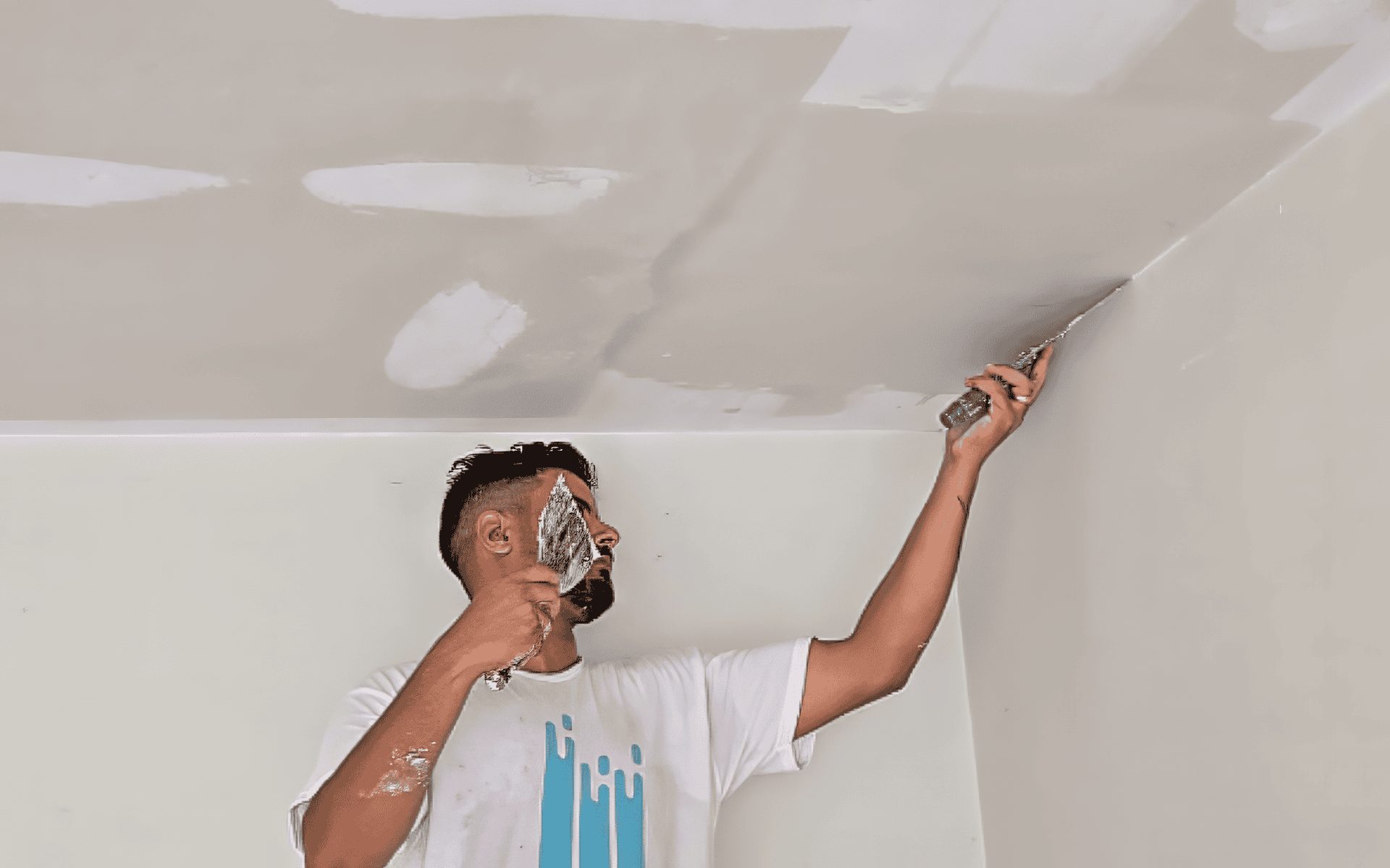 Bathroom ceiling after popcorn removal and moisture-resistant paint